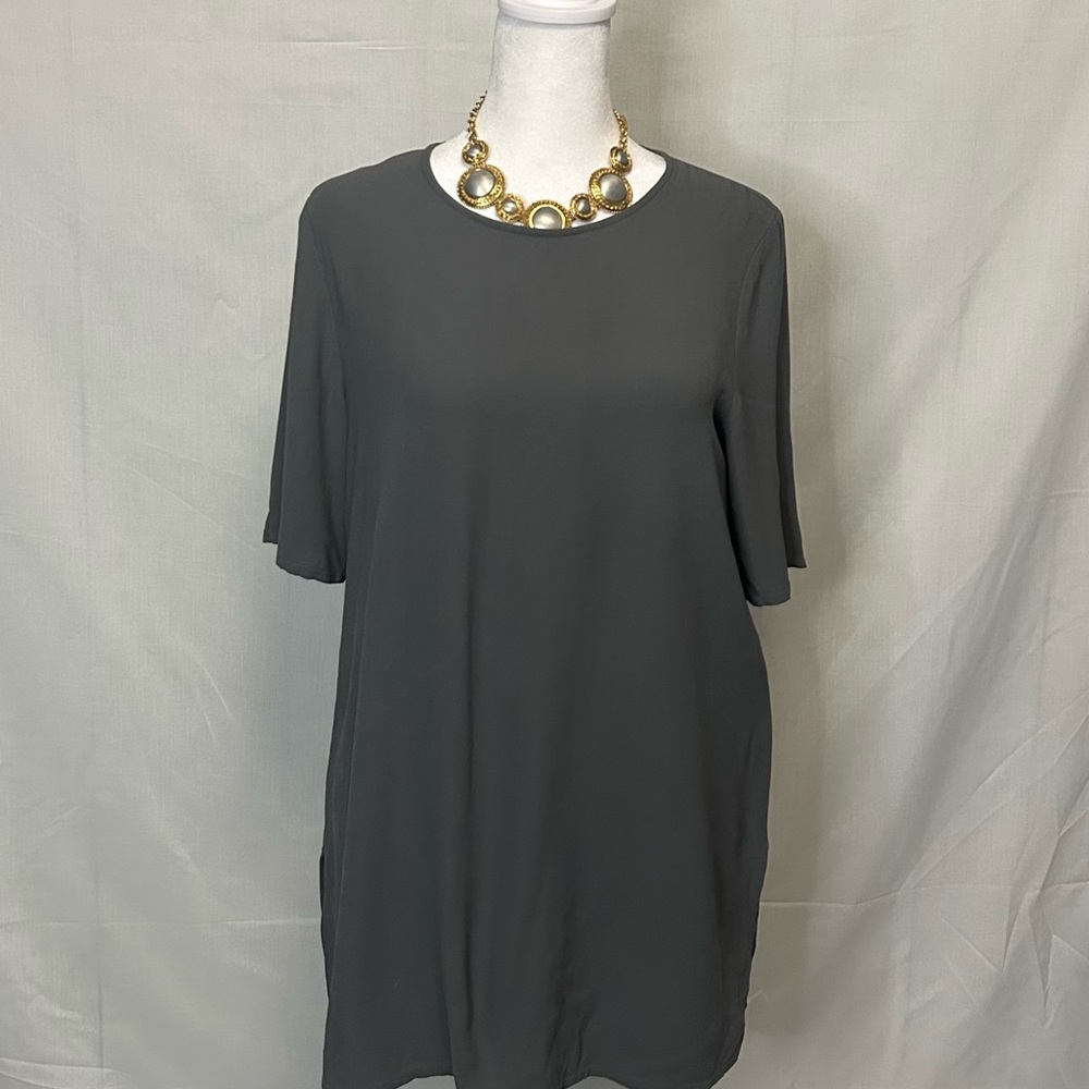 Eileen Fisher XXS Petite 100% Silk Tunic Blouse Charcoal Gray‎ Minimalist